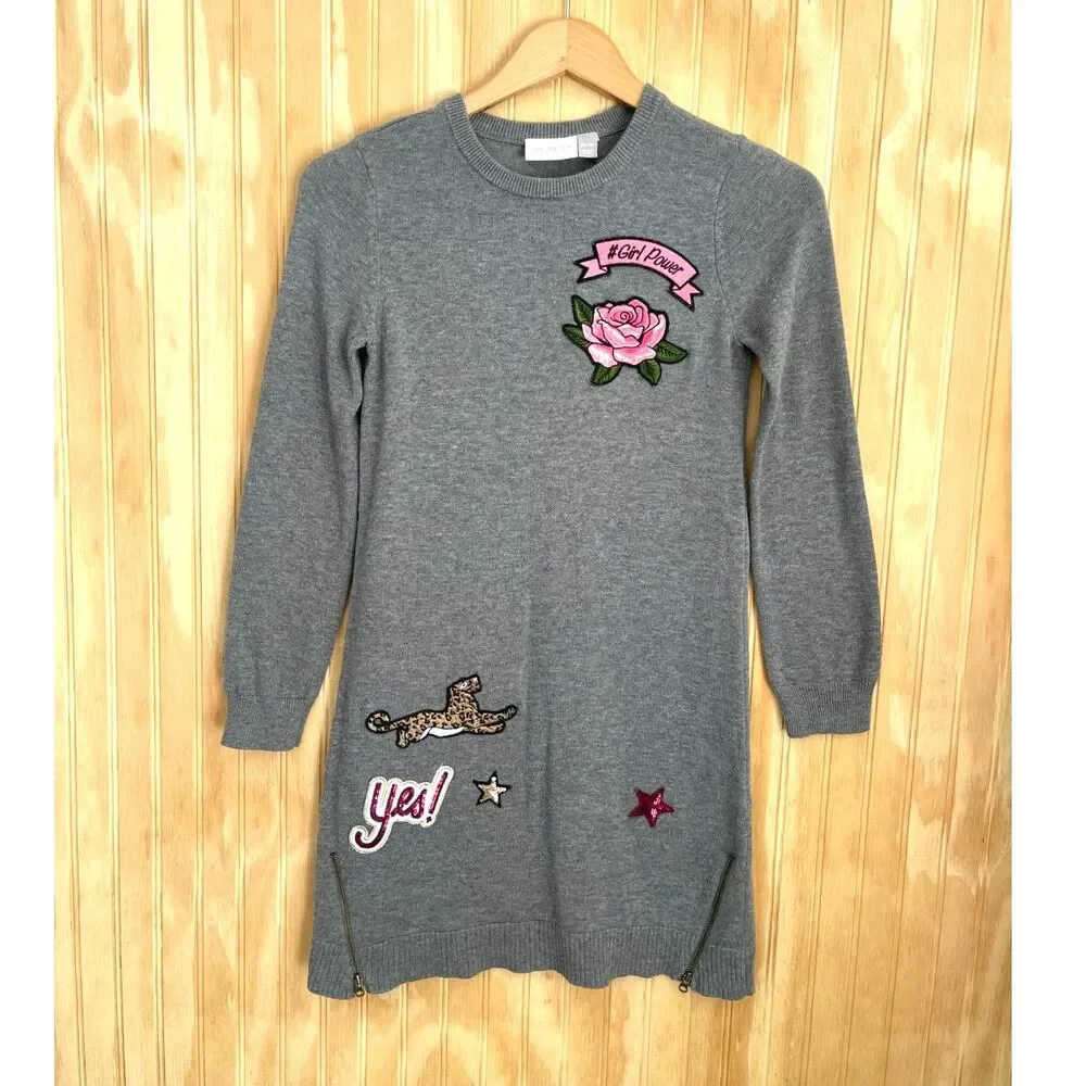 Children's Place knit sweater dress girls pink flower chick winter Kids XL/ 14